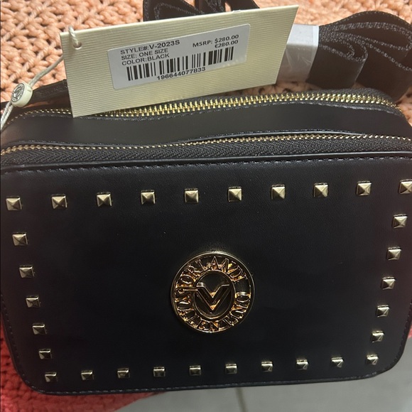 Black Studded Valentino Orlandi Crossbody Bag with guitar strap - Picture 3 of 6